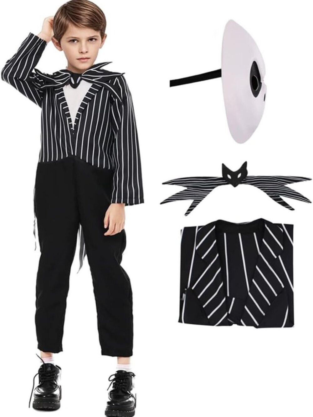 Kids Skeleton Costume Jumpsuit & Mask for Halloween, Christmas, Cosplay 3-12Y